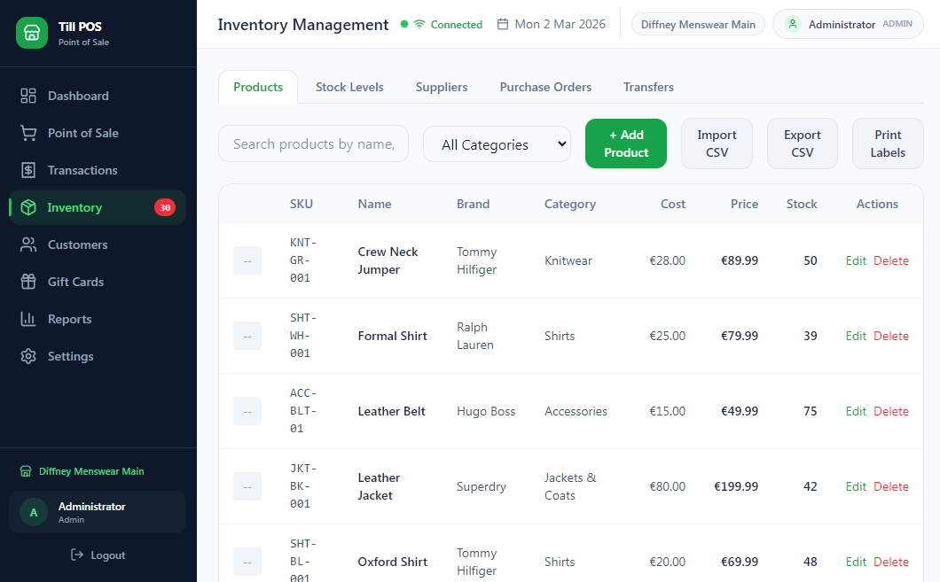 Till POS inventory management