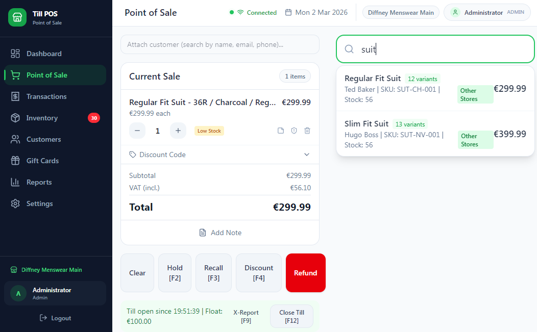 Till POS checkout screen