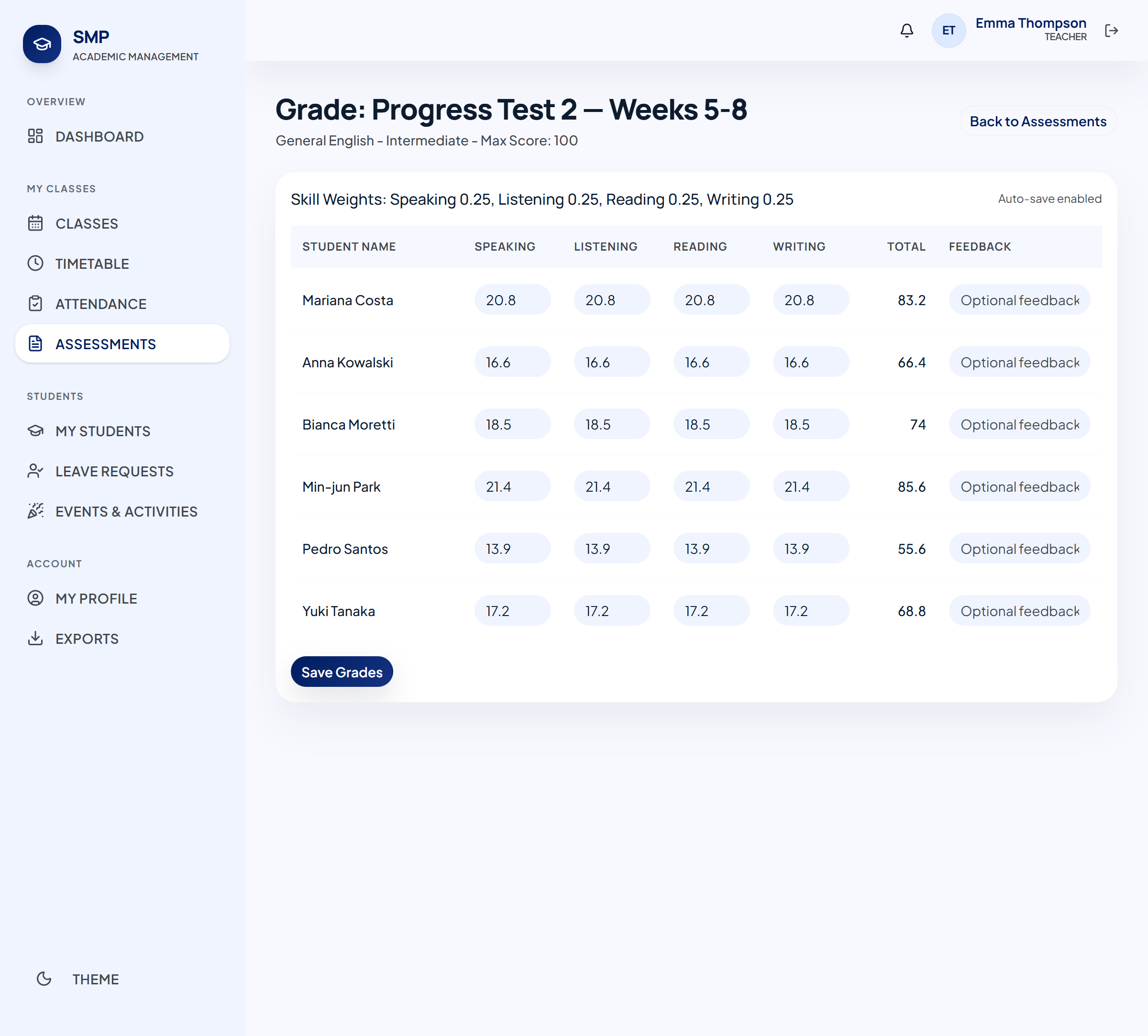 Teacher assessment grading